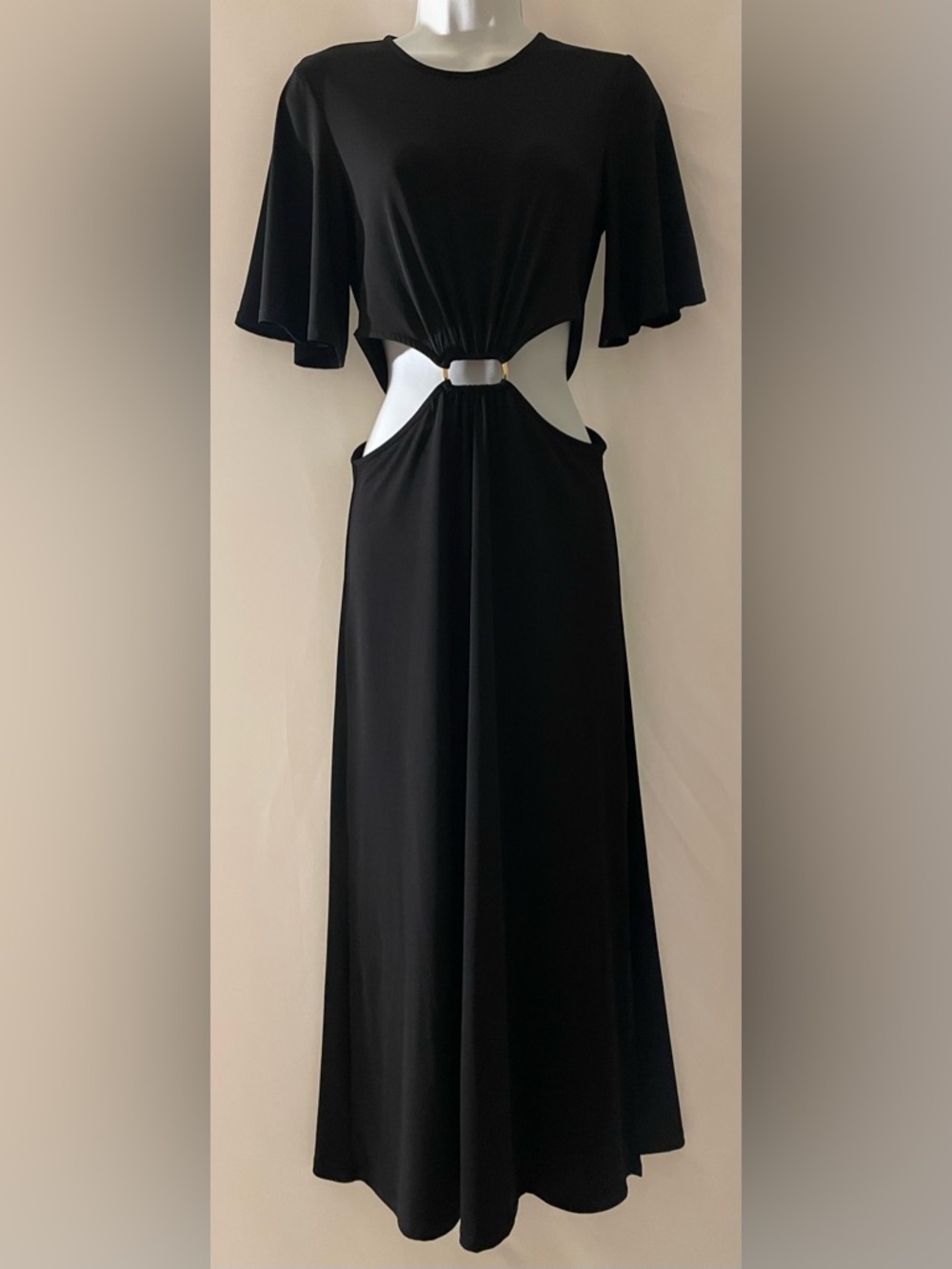Women's River Island gold trim cut out maxi dress Black Size 10